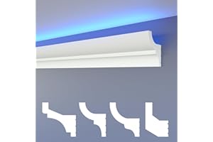 HEXIMO LED Stuckleisten klassisch, XPS Styropor indirekte Beleuchtung Wand & Decke Leisten Licht Voutenprofil (Muster HLED 9)