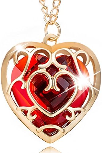 Synthetic January Birthston Red Cubic Zirconia Hollow Love Heart Necklace Pendant Sweater Chain Christmas Gifts for Women Girl by Chengmen Jewellery (Red CZ)