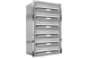 ‎AL BRIEFKASTENSYSTEME AL Briefkastensysteme, 6er Unterputzbriefkasten, Briefkasten rostfrei, 6 Fach Briefkastenanlage modern, Edelstahl Postkasten