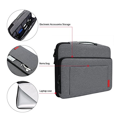 iCozzier 13-13.3 Zoll Laptoptasche mit seitlichen Zubehörfächern und integriertem Tragegriff/ Multifunktionelle Schutzhülle/ Aktentasche mit einzigartigen Aufbewahrungsband für die Verdauung elektronischer Geräte für 13-13.3 Zoll Ultrabook/ Notizbuch/ MacBook – Dunkelgrau - 5
