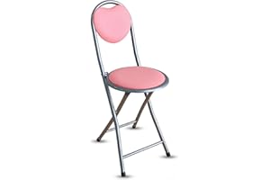 HOMION Folding Desk Chair Stool Heart-Shaped Teens, Makeup or Vanity Use Chairs with Backrest Heart Design Home Nursery Dining Hall Furniture Cute & Compact Metal Frame Seat for Kids (Pink)