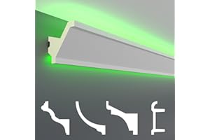 Perfiles de estuco HEXIM LED paquetes de ahorro - Iluminación indirecta con molduras de techo de PU, ligeras y opacas- (10m LED-15) juego de perfiles de estuco