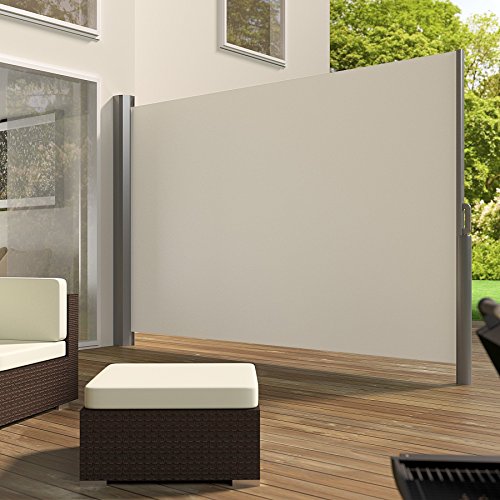TecTake Toldo lateral de aluminio separador retráctil terraza protección 200x300 beige De vivienda y de base postes completo de aluminio