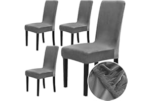 Chickwin Stuhlhussen 4er Set Samt Stuhlhussen für Schwingstühle, Esszimmerstühle Hussen Für Hochzeit, Hotel, Küche, Bankett, Partys Stretch Stuhlhussen (4er,Grau)
