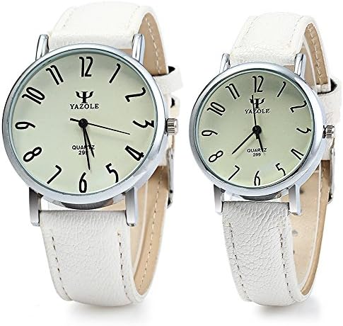 Leopard Shop Yazole Couple Business Quartz Watch with Leather Band White White