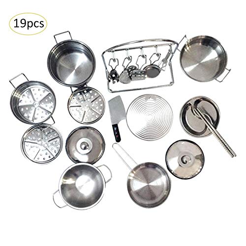 Preisvergleich Produktbild Simulationsküche Kinderküche Geschirr Set, Edelstahl Küchenspielzeug Kochset Mit Alle Werkzeuge Zum Backen, Für Kinder Hand Auge Koordination Und Fantasievolle Spiele(Dampfgarer A19 eingestellt)