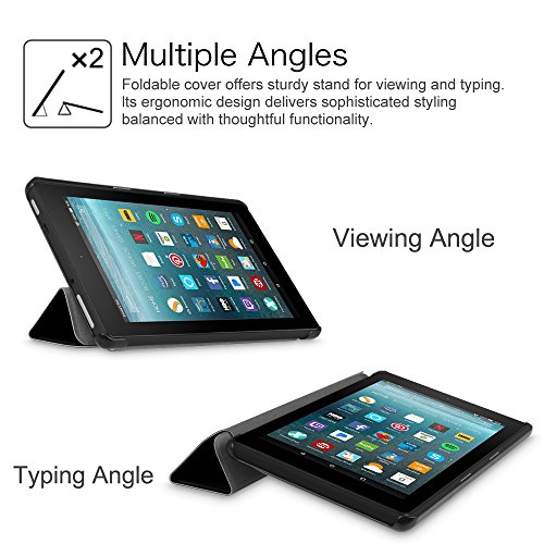 Fintie Hülle für Amazon Fire 7 Tablet (7-Zoll, 7. Generation – 2017) – Slim Cover Lightweight Schutzhülle Tasche mit Standfunktion und Auto Schlaf / Wach Funktion, Schwarz - 8