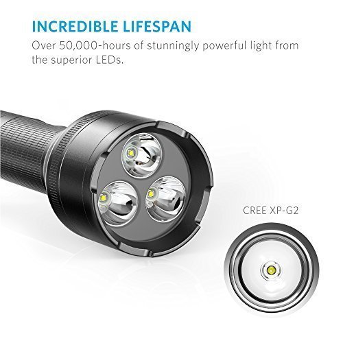 Anker Bolder LC130 LED Taschenlampe, IP67 Wasserfest, Wiederaufladbar, Professionelle Ultrahelle 1300 Lumen Taschenlampe mit 3 CREE LEDs (Kamping-, Sicherheit-, Notfallgebrauch), mit 5 Leuchtmodi, 26650 Batterien Inklusive - 3