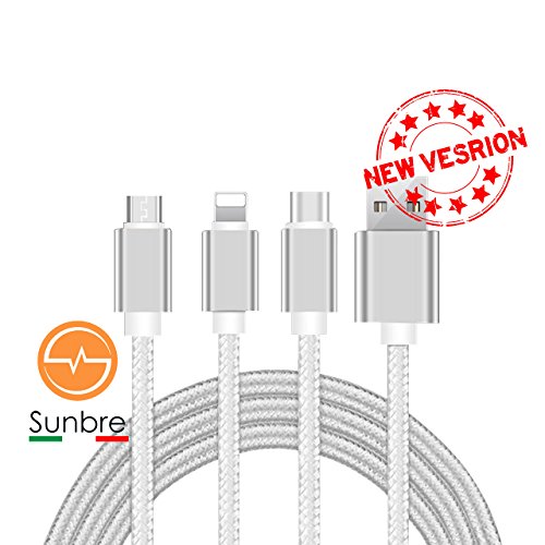 Sunbre - Cavo di ricarica USB, 3 in 1 per tutti i telefoni - Type-C - Micro USB