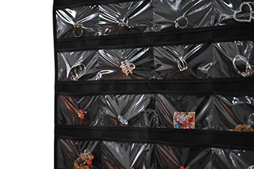 Schmuck Organizer,Supertech Schmuck hängend lagerung Organizer 32 Tasche 18 Haken Doppelseiten hängeaufbewahrung Platzsparende Haushalts Zubehör Halter,Schwarz - 3