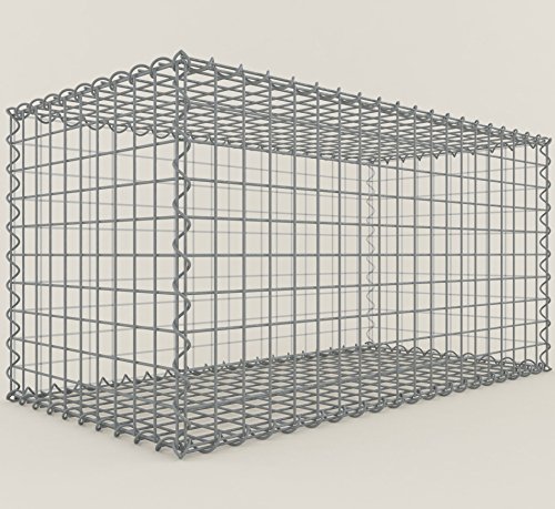 Steinkorb-Gabione eckig, Maschenweite 5 x 5 cm, Tiefe 50 cm, Spiralverschluss, galvanisch verzinkt (100 x 50 x 50 cm)