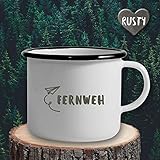  The Manufacture Fernweh Reisen Emaille Becher Tasse als Geschenk, weiß Wanderlust Reisen Accessoires Outdoor