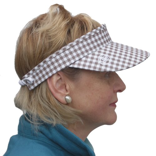 Daily-Sports-Ladies-Mens-Gingham-Print-Flexi-Cord-Golf-Tennis-Sun-Visor-in-Taupe-Brown