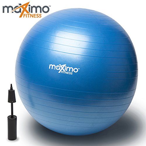 Gymnastikball mit Handpumpe von Maximo Fitness | Hervorragende Qualität | Ideal für Stabilitätstraining, Rumpf- und Gleichgewichtsübungen, Pilates, CrossFit | Platzsicher | Rutschfestes Kunststoffmaterial | 65 cm | Blau