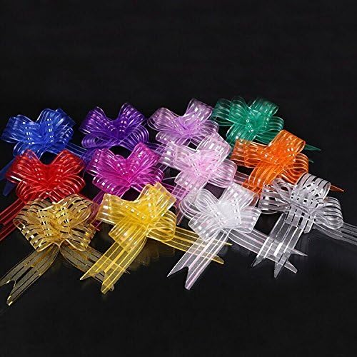 Aoxintech Set of 30pcs Wedding Pull Bow Organza Striped Ribbons with Long Tulle Tails Wedding Party Bridal Giftwrap Wrapping Bows Gift Bows Christmas Hampers Bows Assorted colors (Large)