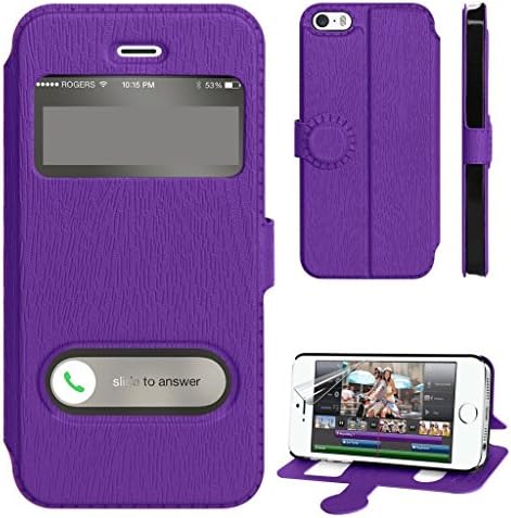 Mobileconnect4u Purple PU Leather SView For iPhone 6 Plus with Stand &amp; Plastic Window - Includes Screen Protector &amp; Stylus