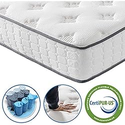Vesgantti Matelas 140x190 Matelas à Ressort 25 cm Épaisseur en Mousse Mémoire de Forme Transpirant 7 Zones de Confort CertiPUR-US