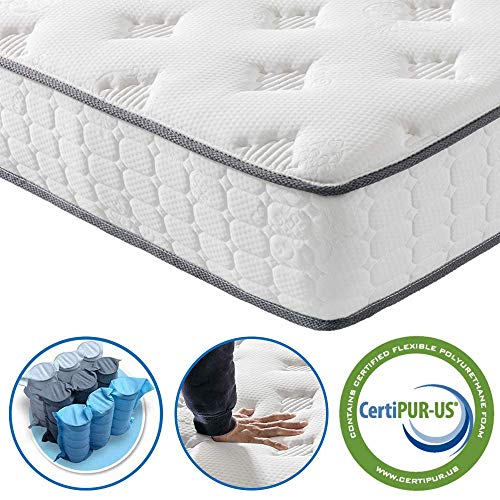 Vesgantti Matelas 140x190 Matelas à Ressort 25 cm Épaisseur en Mousse Mémoire de Forme Transpirant 7 Zones de Confort CertiPUR-US