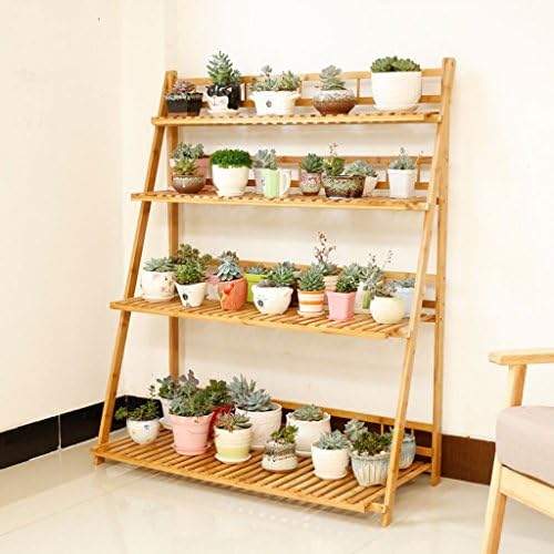 QHD Folding Flowering Plants Bamboo Balcony Flower Pot Railings Multi-storey Ladder Flower Shelf Four Layers ( Size : 70cm )