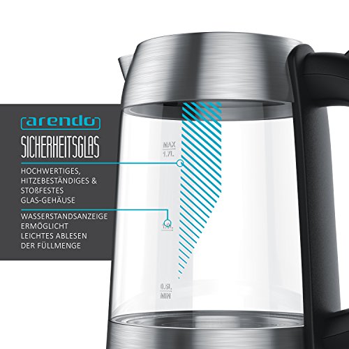 Arendo – Premium Edelstahl Glas Wasserkocher inkl. LED-Innenbeleuchtung | neues Modell (Edelstahl oben + unten) | STRIX-Controller | integrierter Kalkfilter | automatische Abschaltung | One-Touch-Verschluss by Arendo - 4