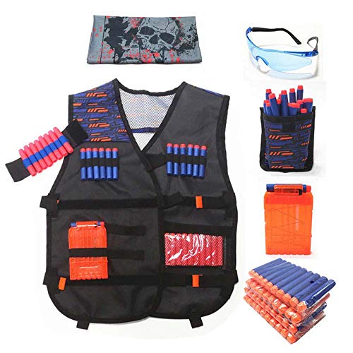 AOLVO Vest Kit for Nerf Guns, N-Strike Elite Series with 1 Wrist Bands, 1 Reload Clips,1 Protective Glasses, 40 Bullets, 1 Mask and 1 Dart Pouch, Blasters and Foam Play for Boys Girls Kids Adults