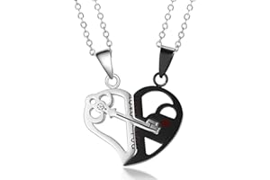 OQKAHIV 2 pezzi Ciondoli Migliore Amico, Collana BFF a forma di cuore, Ciondolo Amante Amicizia Coppia, Collana Ciondolo Sorelle Gioielli Amicizia Regalo, per Amici, Amanti, Argento+Nero