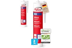 2x Alfa Silikon Transparent Bausilikon zum Kleben und Abdichten Fugendichtstoff UV- und witterungsbeständiger Qualitäts-Dichtstoff
