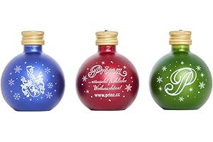 Prinz 3er Box Christbaumkugeln | Gefüllt mit edlem Schnaps & Likör | Weihnachtsdeko & Geschenkidee mit Alkohol | Originelle Schnapskugeln zum Aufhängen (3er Box Rot)