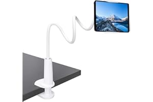 CLM-Tech Schwanenhals Halterung für 4-11 Zoll Tablet PC's und Smartphones, Flexibler Verstellbarer Arm für den Bettrahmen, Schreibtisch und mehr, 78 cm lang, weiß