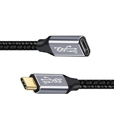 Prolunga USB-C Angolare Cablecc – Maschio/Femmina | Adattatore Con Manicotto | Orientamento Regolabile | 20 Cm | Per Laptop, Tablet, Cellulare