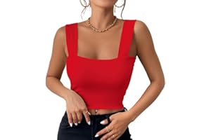 Haibang Canotta Donna Elegante Estive Crop Top Sexy Slim Fit Tank Top Senza Maniche Canottiera Corto Sportiva con Scollo Quadrato Basic Aderente Sottogiacca Moda Maglietta Clubwear Tinta Unita Shirt