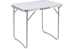 THE SECRET HOME - Mesa de Camping Plegable Multifuncional - Mesa Plegable en Madera MDF y Acero - Largo. 70 cm x Ancho. 50 cm - Color Blanco - Mesa Auxiliar para Jardín, Terraza, Balcón o Picnic