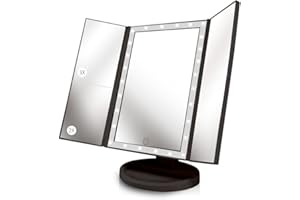 Beautyworks Makeup Vanity Mirror with Lights, Touch Screen Light Control, TriFold 1/2/3X Magnification, Portable High-Definition Lighted Cosmetic Mirror with Lights, Light Up Makeup Mirror (Black)