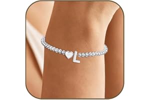 KLIFOWDY Initial Bracelet for Women Girls S925 Sterling Silver Letter A-Z Charm Heart Bead Bracelets Birthday Gifts for Women Girls Daughter Sister Jewellery