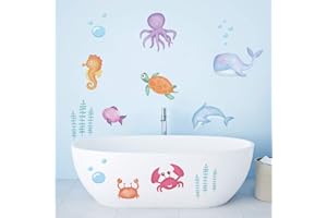 ufengke Pegatinas de Pared Bajo El Mar Vinilos Adhesivas Pared Pescado Marino Decorativos para Baño Dormitorio Habitación Infantiles