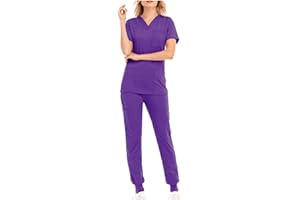 HAOLEI Divise Sanitarie Donna Cotone, Divisa Infermiere Uniforme Sanitaria Donna Elastica Divise Ospedaliere con Cordoncino Camice Medico Donna Set Uniforme da Donna Maglia Frontale & Pantaloni Skinny Cargo