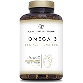 N2 Natural Nutrition Omega 3 + Vitamina E 2000mg, 700mg EPA, 500mg DHA. Aceite de Pescado.Regula el Colesterol, Favorece la V