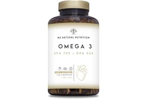 N2 Natural Nutrition Omega 3 + Vitamina E 2000mg, 700mg EPA, 500mg DHA. Aceite de Pescado.Regula el Colesterol, Favorece la Vista, Corazón y Cerebro Saludables. 120 Cápsulas