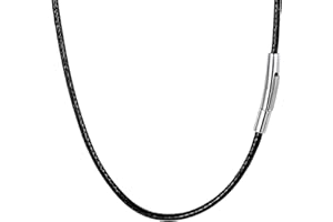 GoPaw Chaîne Collier Homme Noir Cordon de Cire Imperméable, Chaîne en cuir véritable Noir Épaisseur 2/3/4 mm avec fermoir mousqueton en acier inoxydable - Longueur 46/51/56/61cm
