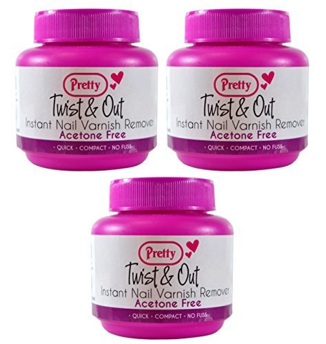 3 x Pretty Twist & Out Instant Nail Varnish Remover Pots (Acetone Free)