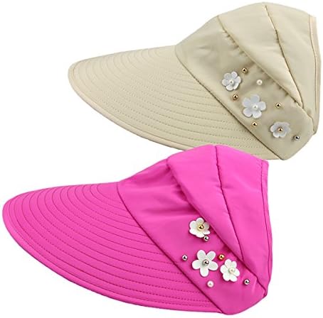 Sun Cap - 2 Pack Ladies Foldable Beach Hat Wide Brim Plain Visor Hat Summer UV Sun Protection Travel Casual