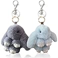 YIKISVUJ 2 Pieces Plush Rabbit Keychain, Soft Mini Bunny Keyring, Cute Key Pendant Chain, Handbag Purse Decoration (Gray + Blue)