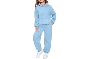 Couawaticy Kids Girls Boys Tracksuit Plain Fleece Hooded Top With Bottom Joggers Jogging Suit Outfit Set For Children Age 2-14 Years