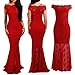 Produktbild Cocktailkleid,DOLDOA Frauen Spitze Schulterfrei Formale Hochzeit Abend Meerjungfrau Langes Kleid (EU:38, Rot - Spitze Cocktailkleid)
