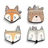 luvel - 3D-Wanddeko Kinderzimmer 4er-Set - (M1) *** NEUHEIT *** süße bunte Indianer Tierköpfe mit 3D-EFFEKT in TOP Qualität / 10mm Kunststoff / MADE IN GERMANY