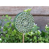 Keramik Gartenstecker Beetstecker Garten Dekoration Handgemacht Grün als Geschenk oder zur Deko im Garten auf einem Metall Stab