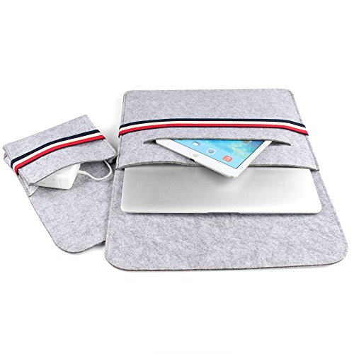 iDOO Filz Schutzhülle / Felt Sleeve Case für MacBook Air / Pro Retina 13 Zoll ohne CD-Laufwerk und Notebook / Laptop Tasche (12,9 -13,3 Zoll, Größe: 340 mm x 250 mm x 8 mm), grau mit Verschlussband - 3