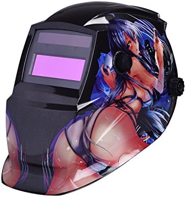 NUZAMASSolar Powered Auto Darkening Welding Helmet Mask Weld Face Protection for Arc Tig Mig Grinding Plasma Cutting with Adjustable Shade Range DIN4/9-13 UV/IV protection DIN16 Hot Girl Black