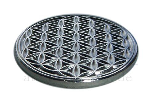 EnerChrom | Blume des Lebens-Glücksmünze als Glücksbringer | Lebensblume-Talisman | Metall-Farbe: silber | 1 Stück in Organzasäckchen verpackt als Geschenk-SET - 2