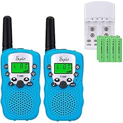 Sigdio Walkie Talkies Niños PMR446 con 8 Piezas Baterías Recargable y Cargador 8 Canales Función VOX LCD Pantalla 10 Tonos Linterna Incorporado Walky Talky (Azul, 1 Par)